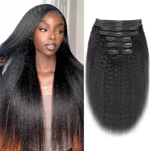 Kinky Straight Clip in Hair Extensions for Black Women Brazilian Human Hair Extensions 8Pcs Remy Hair Extensions Clip in Human Hair with 18Clips Double Lace Weft 120g 16inch Natural Black | Amazon (US)