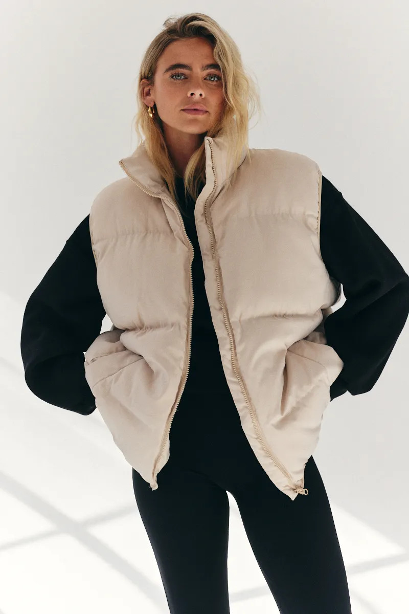 Cream Oversized Puffer Gilet | In The Style