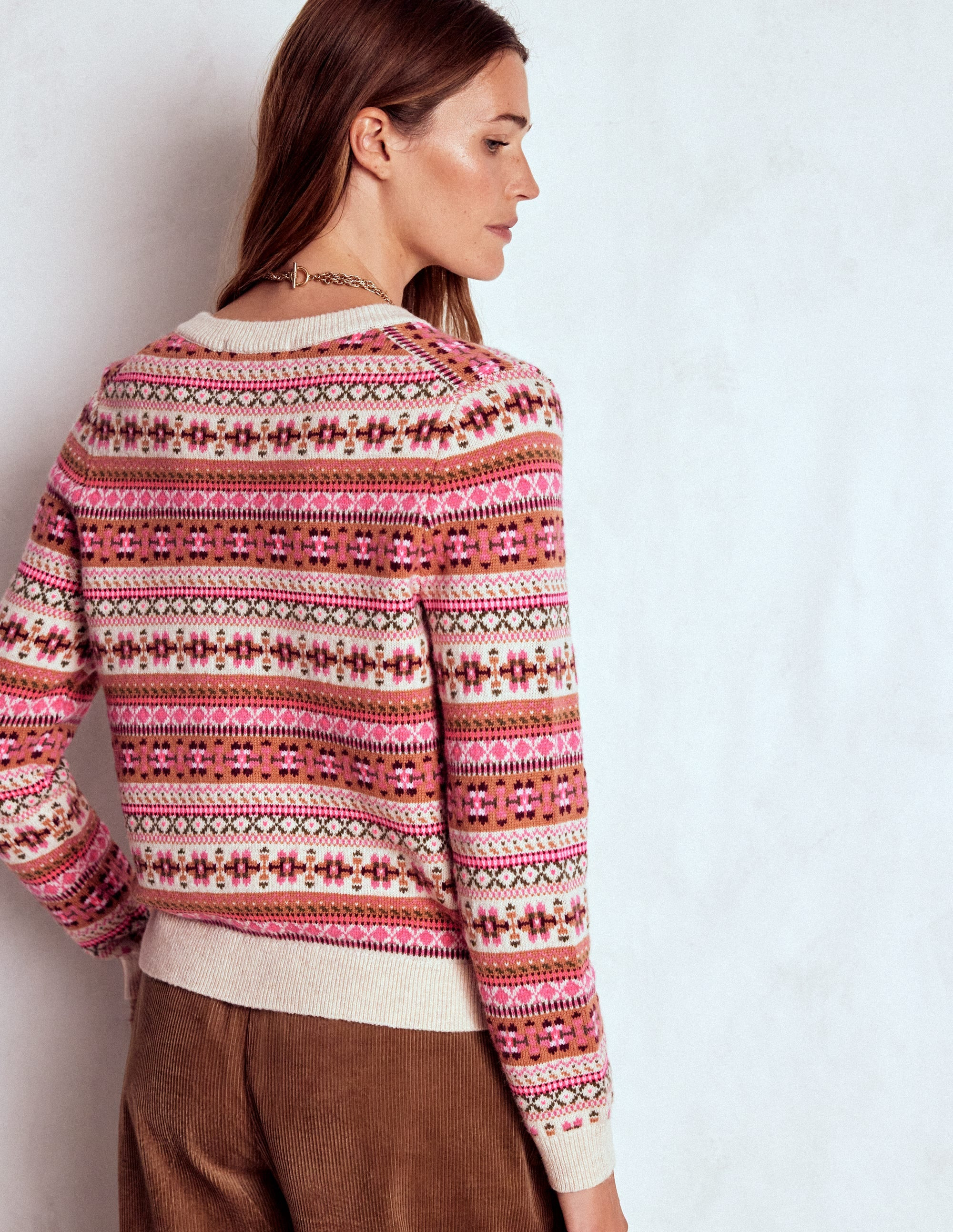 Edie Fair Isle Cardigan-Pink Heritage Fair Isle | Boden (US)