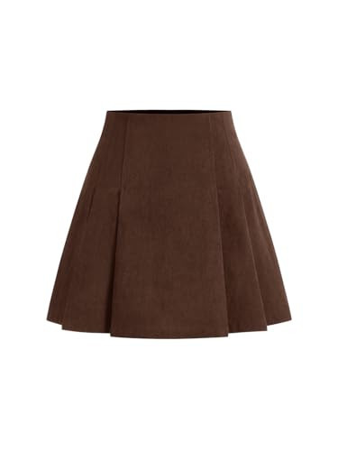 CIDER Mini Skirt Pleated Skirts for Women Mid Waist Corduroy Pleated Mini Skirt Casual Skirt Short Skirt Brown | Amazon (US)