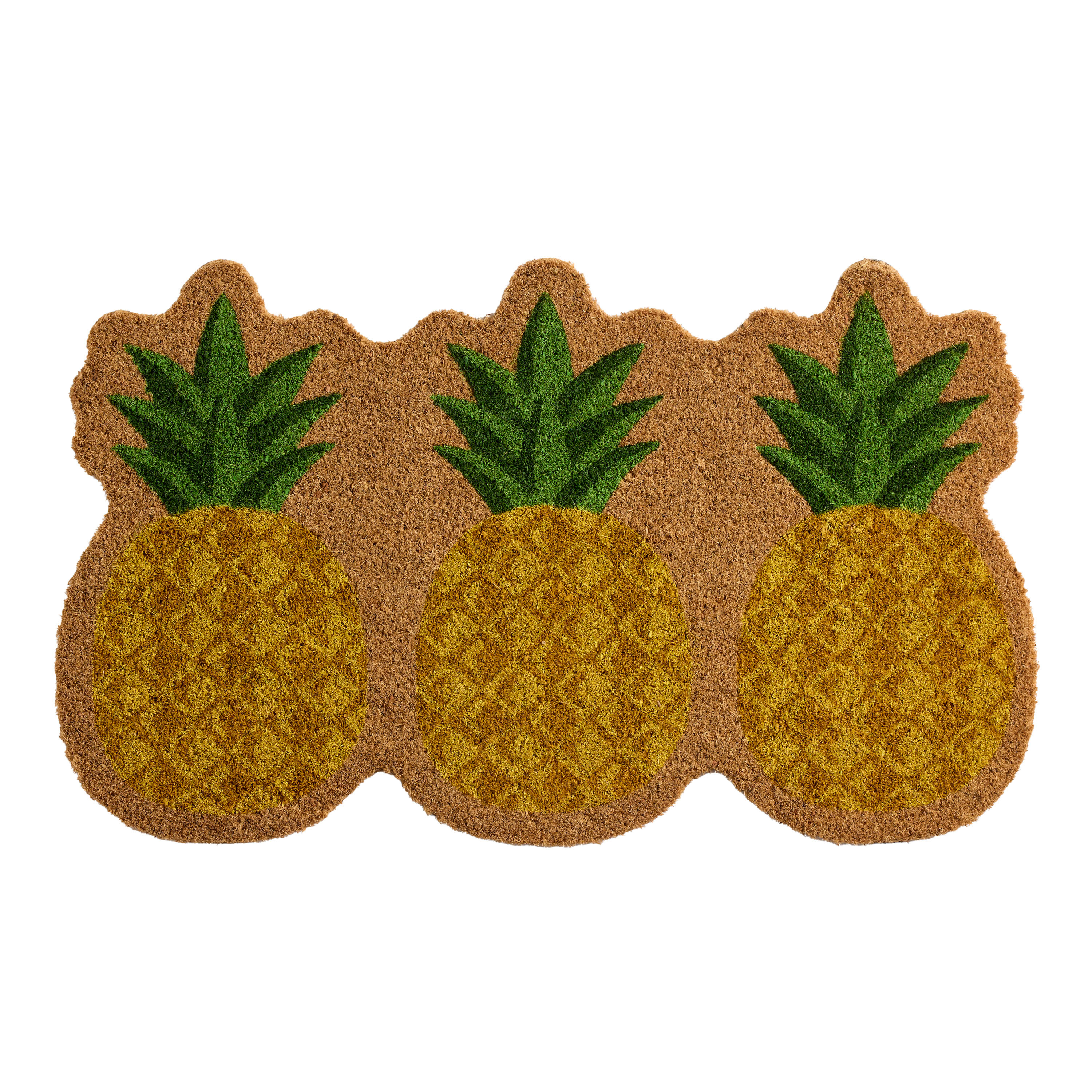 Yellow and Green Pineapple Trio Shaped Coir Doormat | World Market
