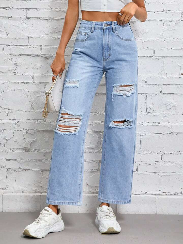 SHEIN Frenchy Jeans de pierna recta desgarro | SHEIN