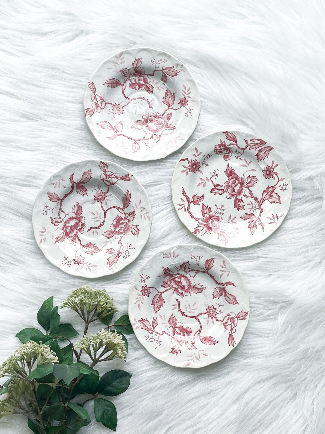 PLATE SET (4) Collection Ironstone Double Phoenix Red Transfer Vintage | Etsy (US)