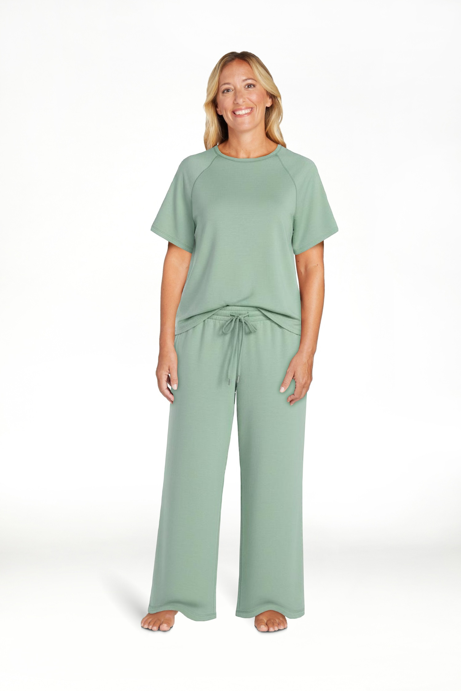 Joyspun Women's French Terry Lounge Sleep Short Sleeve Top and Capri Pants Set, 2-Piece, Sizes XS... | Walmart (US)