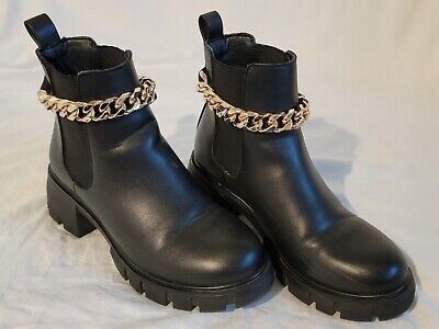Steve Madden Women 8 Chunky Combat Boots Hamlet Gold Chain Black Ankle Boots | eBay US