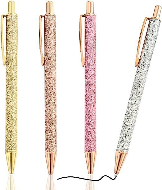 Amazon.com : PASISIBICK Rose Gold Glitter Click Ball Pen Gift Set, Metal Retractable Ballpoint Pe... | Amazon (US)