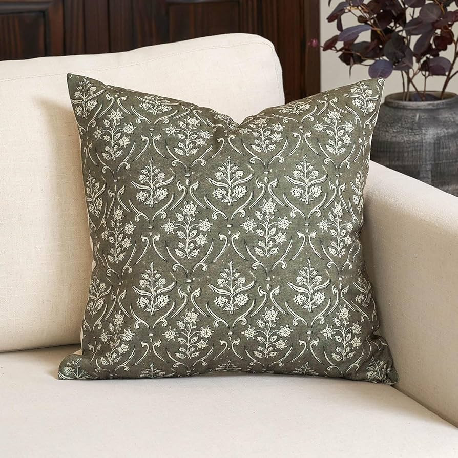 Amor Virisso Floral Pillow Covers 20x20 Inch Farmhouse Block Print Pillow Cover Accent Square Neu... | Amazon (US)