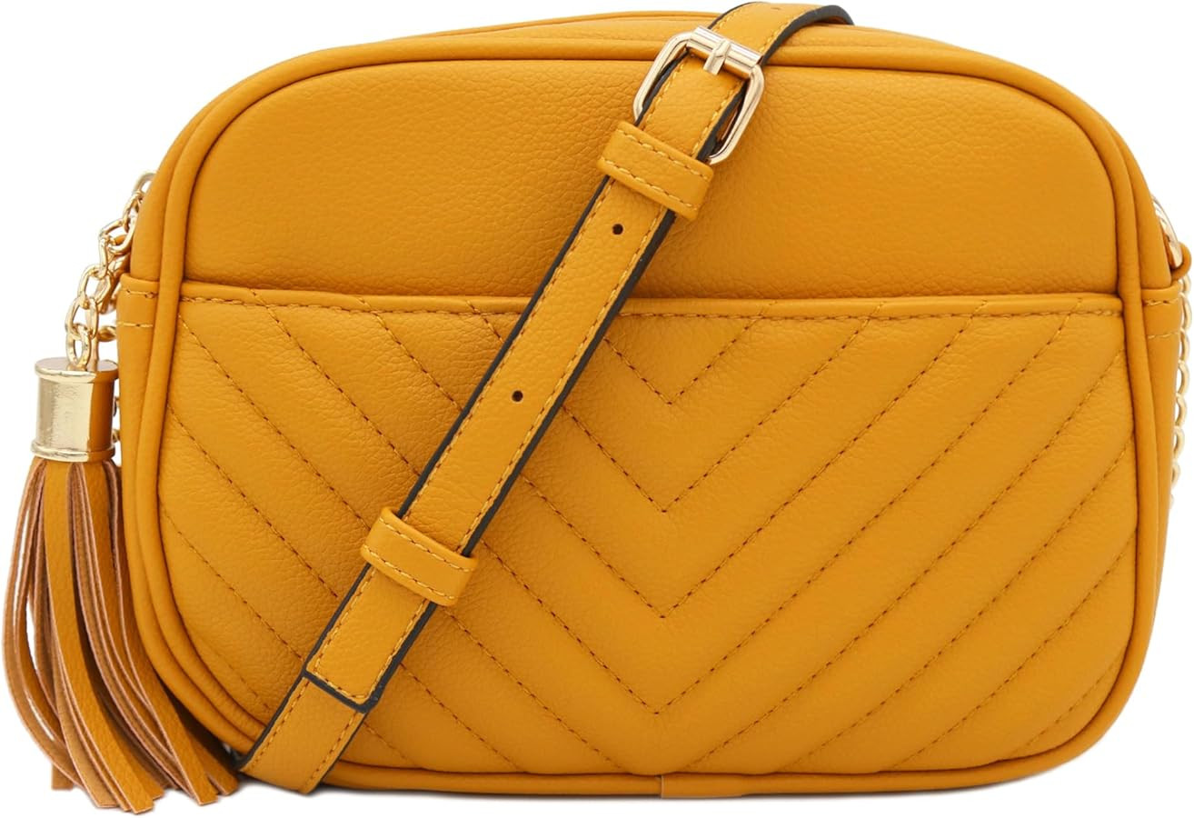 FashionPuzzle Chevron Quilted Crossbody Camera Bag with Chain Strap and Tassel | Amazon (US)