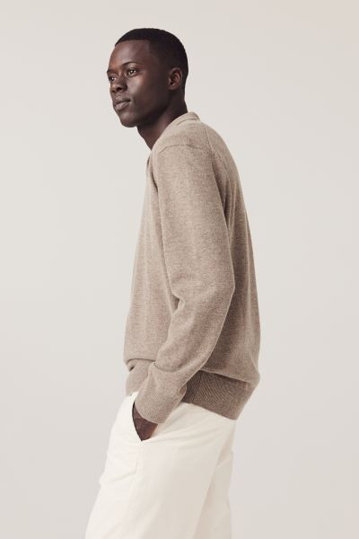 Regular Fit Merino Wool-blend Polo Shirt - Dark beige - Men | H&M US | H&M (US + CA)
