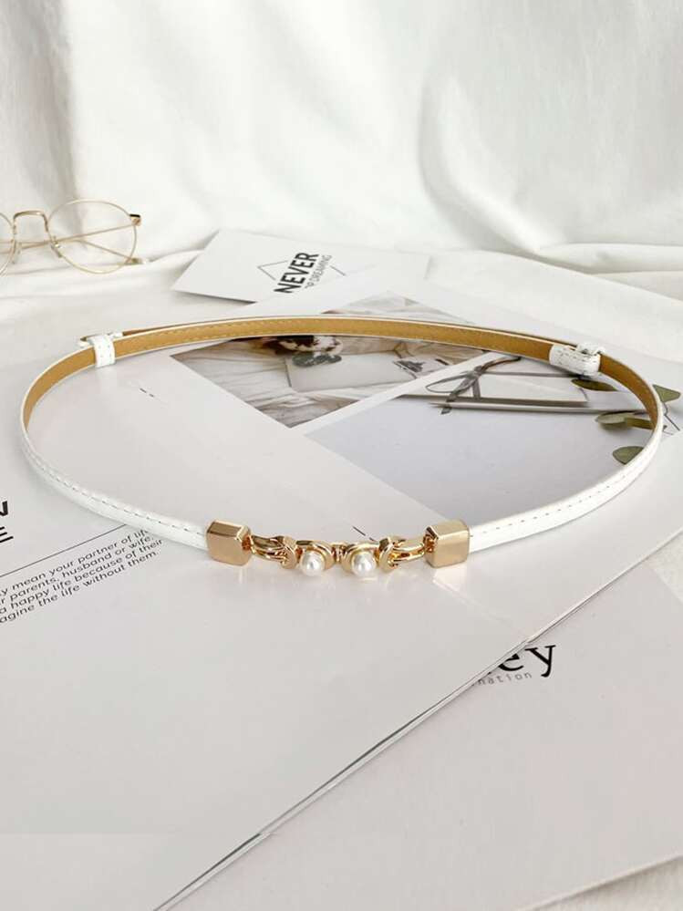 Elegant 1pc Women's Adjustable White Skinny Waist Belt | SHEIN