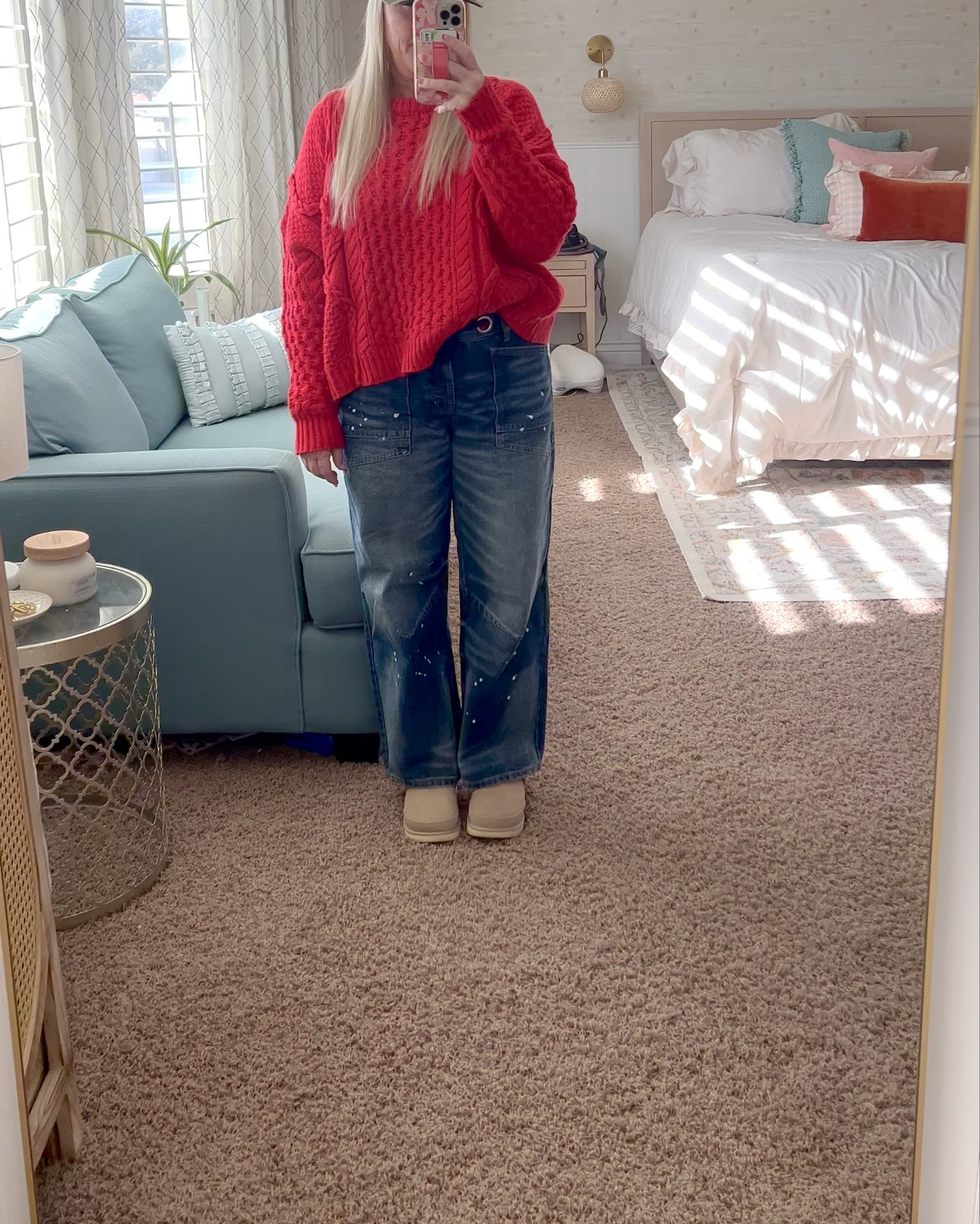 Video walk through of last post + links!
.
🎀🍒 Loving this quick and easy outfit! The jeans are a FP dupe and I ❤️ them-great quality! A basic red sweater, cutest trucker hat with hat jewelry to boot and can’t forget the matching 🍒 socks! I die. 
.
The perfect little Valentine’s ootd! 💌 Added extra links for some variety, too! 
.

#ootd #ootdfashion #amazonfashion #amazoninfluencer #momstyle #momstyleinspo #over40fashion #affordablefashion #newlook #flatteringfit #utahfashion #momfashion #momootd #casualfashion #errandfashion #workathomefashion #over40style #comfyclothes #denim #printedjeans #distressedjeans #jeans #ldsfashion #modestfashion #hatday #truckerhat #cherries #freepeopledupe
#uggs #hatjewelry
