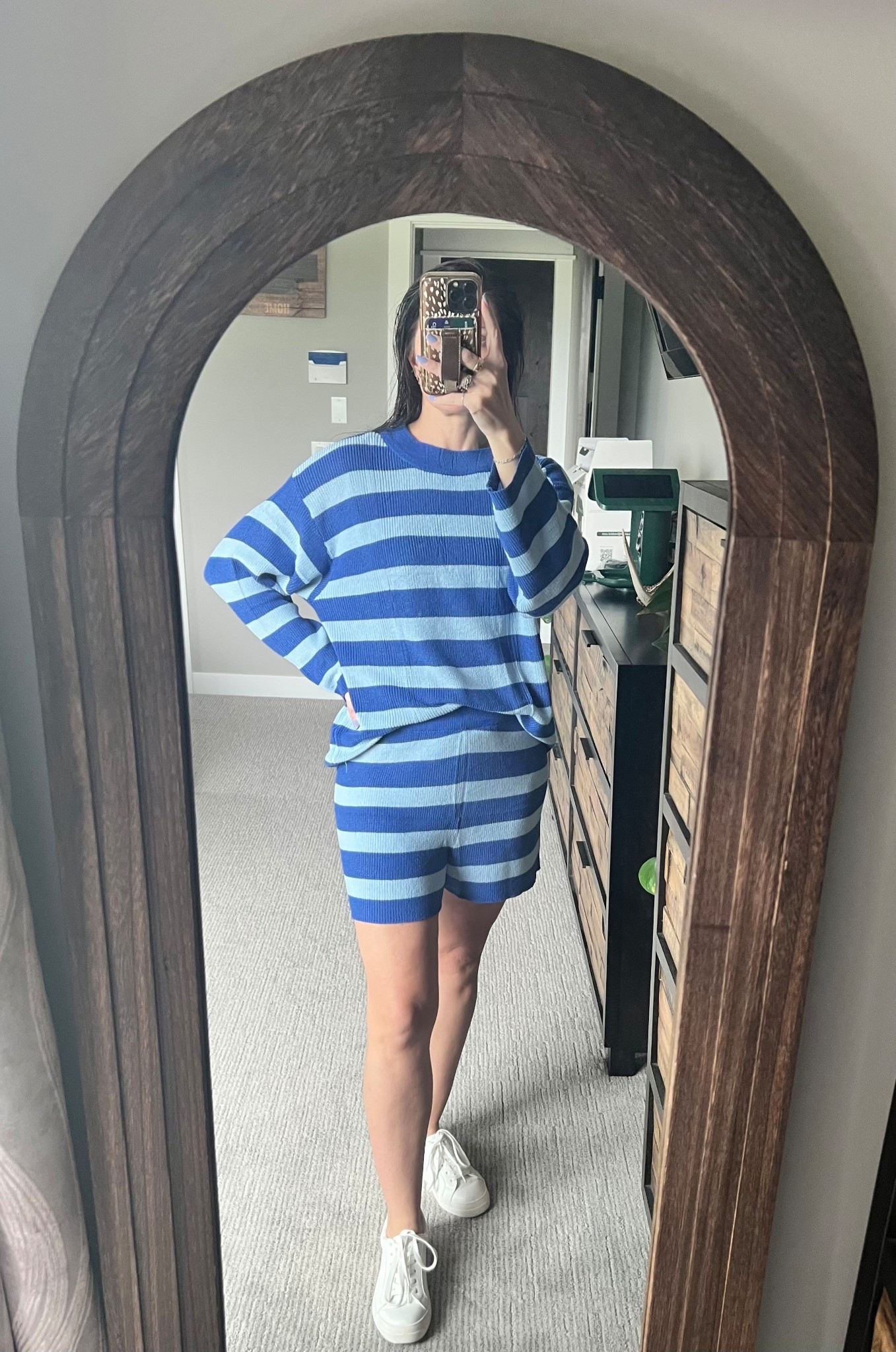 Comfy blue shorts and long sleeve set. 

#cozy #comfy #loungeset 

#LTKootd #LTKPetite #LTKOver40