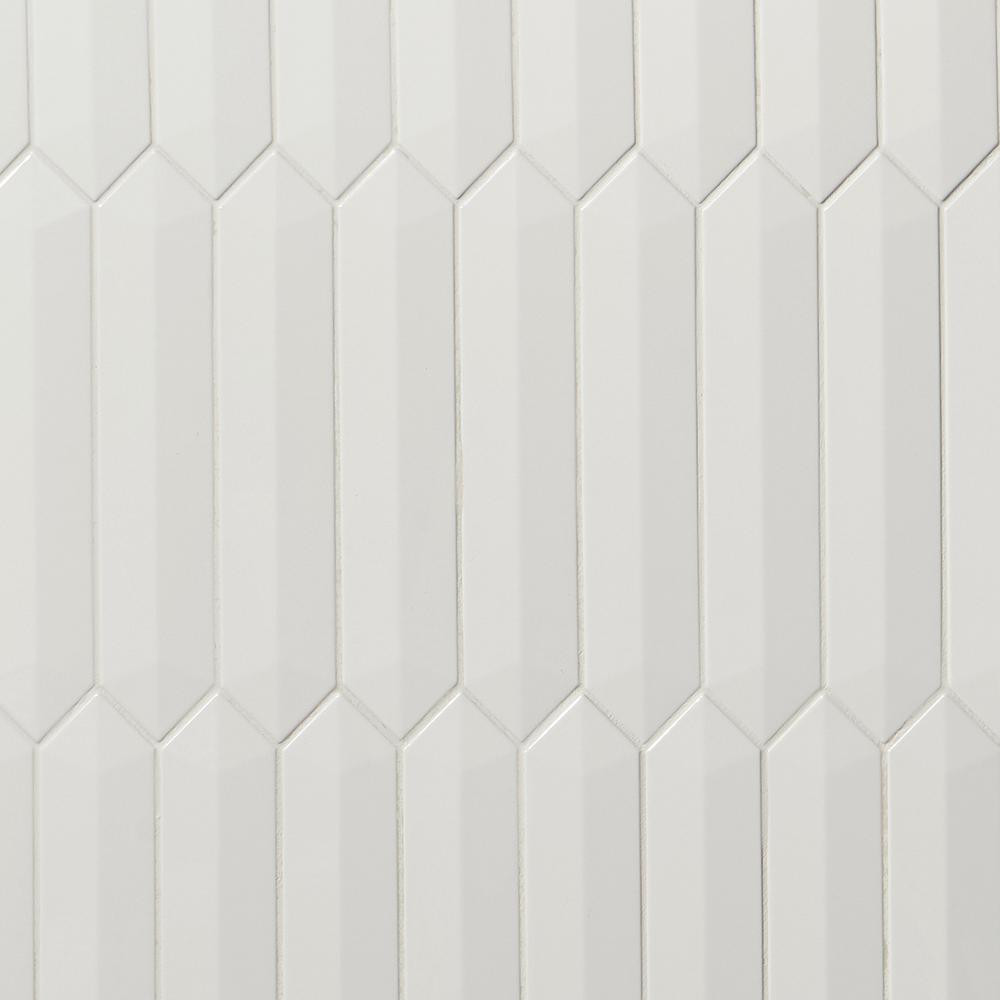 Ivy Hill Tile Axis 3D White 2.6 in. x 13 in. Polished Elongated Hex Ceramic Wall Tile Sample | The Home Depot