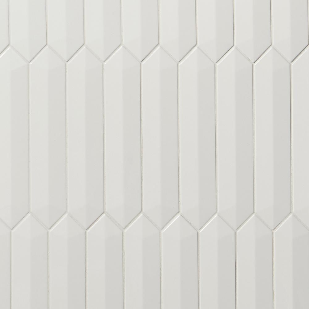 Ivy Hill Tile Axis 3D White 2.6 in. x 13 in. Polished Elongated Hex Ceramic Wall Tile Sample | The Home Depot