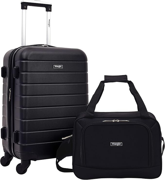 Wrangler Smart Luggage Set with Cup Holder and USB Port, Black, 2 Piece Set | Amazon (US)