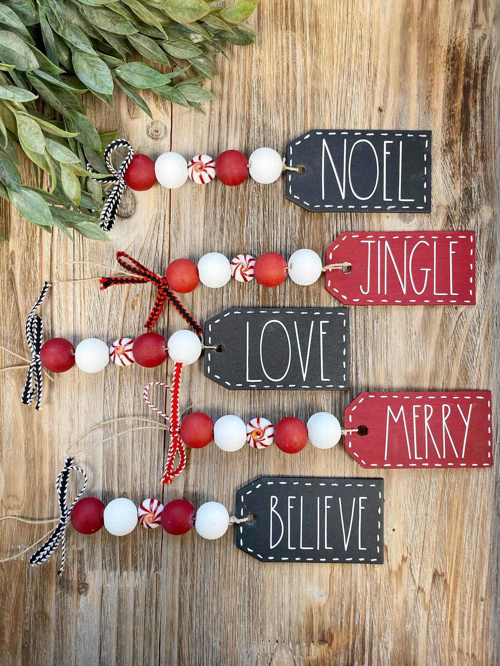 Farmhouse Garland Christmas Bead Ornaments  Rae Dunn Inspired | Etsy | Etsy (US)