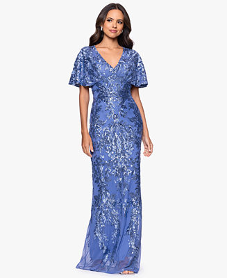 Betsy & Adam Women's Sequin Detail Flutter-Sleeve Gown - Macy's | Macy's