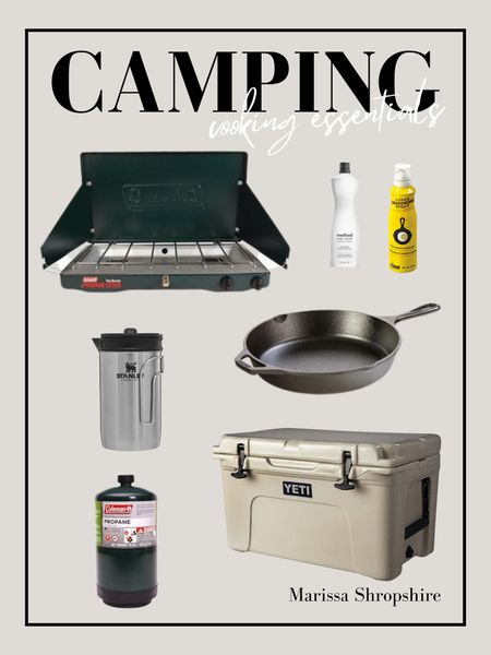 All of the camp kitchen essentials we use to cook meals at camp! We use these items every single camping trip - our cooler, cast iron skillet, propane stove, and French press for morning coffee. 

#LTKSeasonal #LTKtravel #LTKunder100