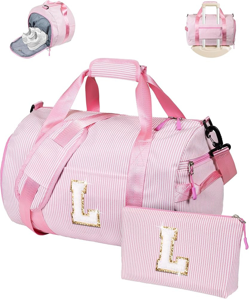 Dance Bag for Girls 10-12, Girls Travel Duffle Bag, Kids Initial Overnight Bags with Shoe Compart... | Amazon (US)