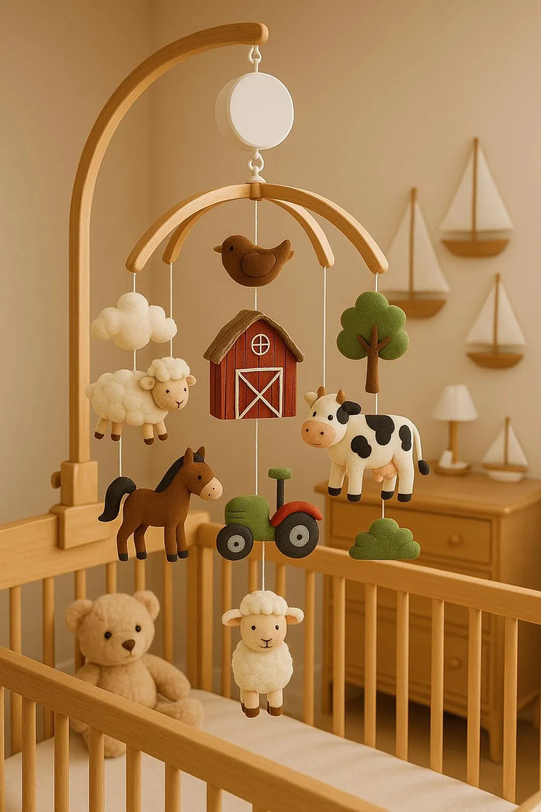 Farm Animal Baby Mobile - Handmade Movable Crib Mobile with Cow, Horse, Tractor & Barn - Rustic N... | Etsy (US)