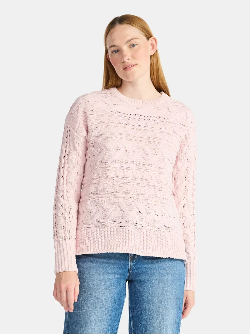 Time and Tru Women's Chenille Cable Knit Crewneck Sweater, Midweight, Sizes XS-XXXL | Walmart (US)