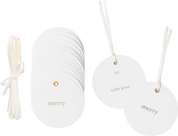 Christmas Gift Tags, Premium Round Letterpress Holiday Tags with Gold Foil, “Merry,” “to,... | Amazon (US)