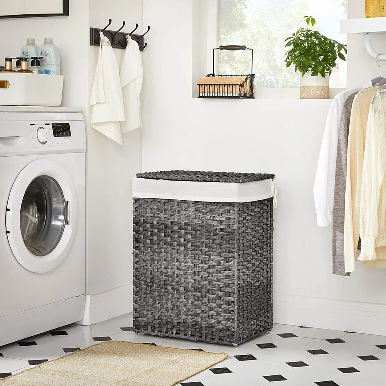 SONGMICS 23.8 Gal (90L) White Laundry Hamper Wicker Laundry Basket with Lid and Handles Clothes H... | Walmart (US)