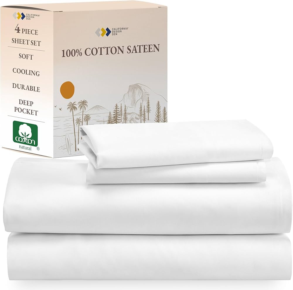 California Design Den Soft 100% Cotton Sheets King Size Bed Sheets Set with Deep Pockets, 4 Piece... | Amazon (US)