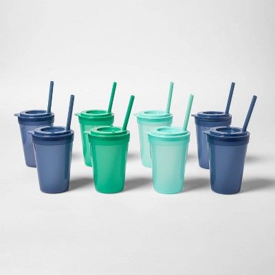 24pc Plastic Tumbler Set with Straws Blue/Green - Pillowfort™ | Target