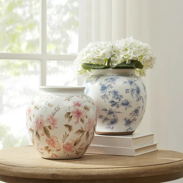 My Texas House 8" Pink Floral Round Ceramic Vase - Walmart.com | Walmart (US)