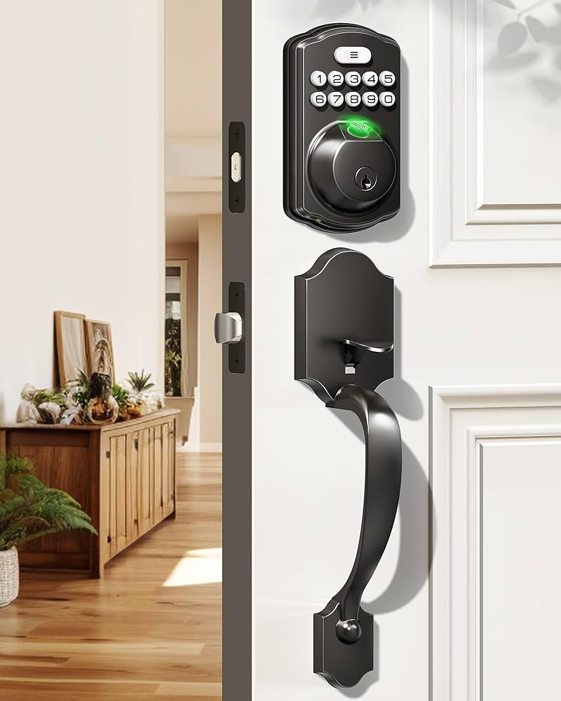 Veise Juego de cerradura de puerta de huellas dactilares, cerradura de puerta de entrada sin llav... | Amazon (US)