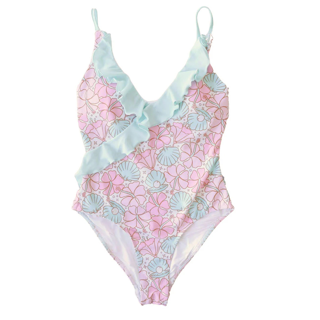 Women's Ruffled One-Piece Swimsuit | Ocean Pearl | Caden Lane