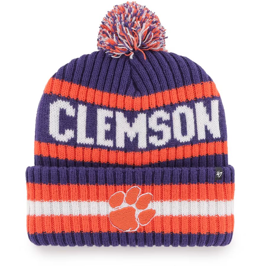 Clemson Tigers '47 Bering Cuffed Knit Hat with Pom - Purple | Fanatics