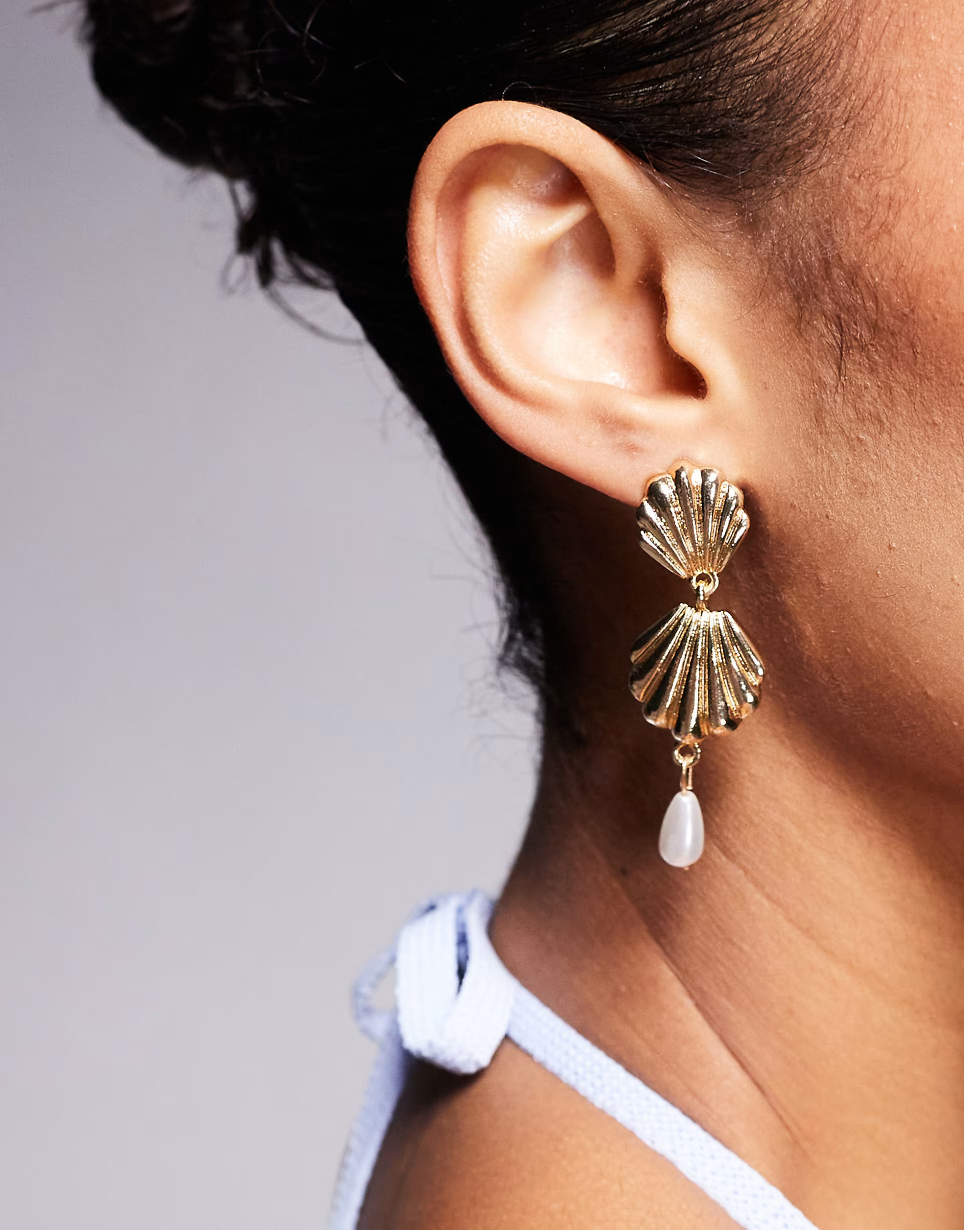 Kaiia exclusive pearl shell drop earrings in gold | ASOS (Global)