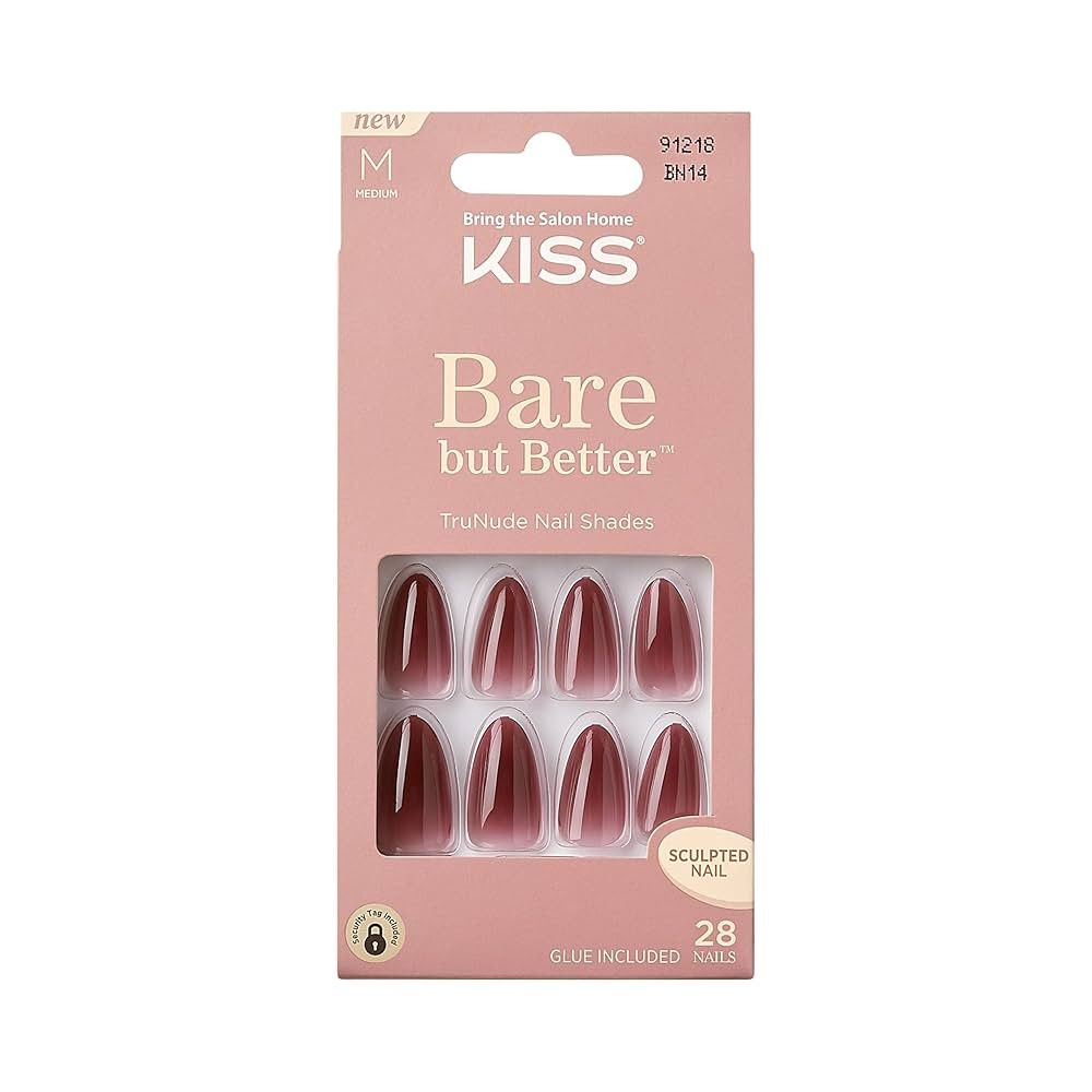 KISS Bare but Better Press On Nails Almond, 'Chemistry', Red, Medium Length, Nail Kit Includes 28... | Amazon (US)
