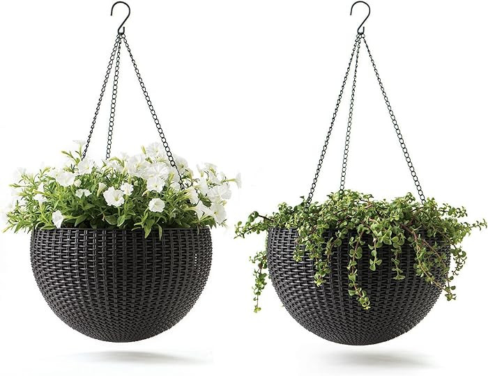 Keter Resin Rattan Set of 2 Round Hanging Planter Baskets for Indoor and Outdoor Plants-Perfect f... | Amazon (US)
