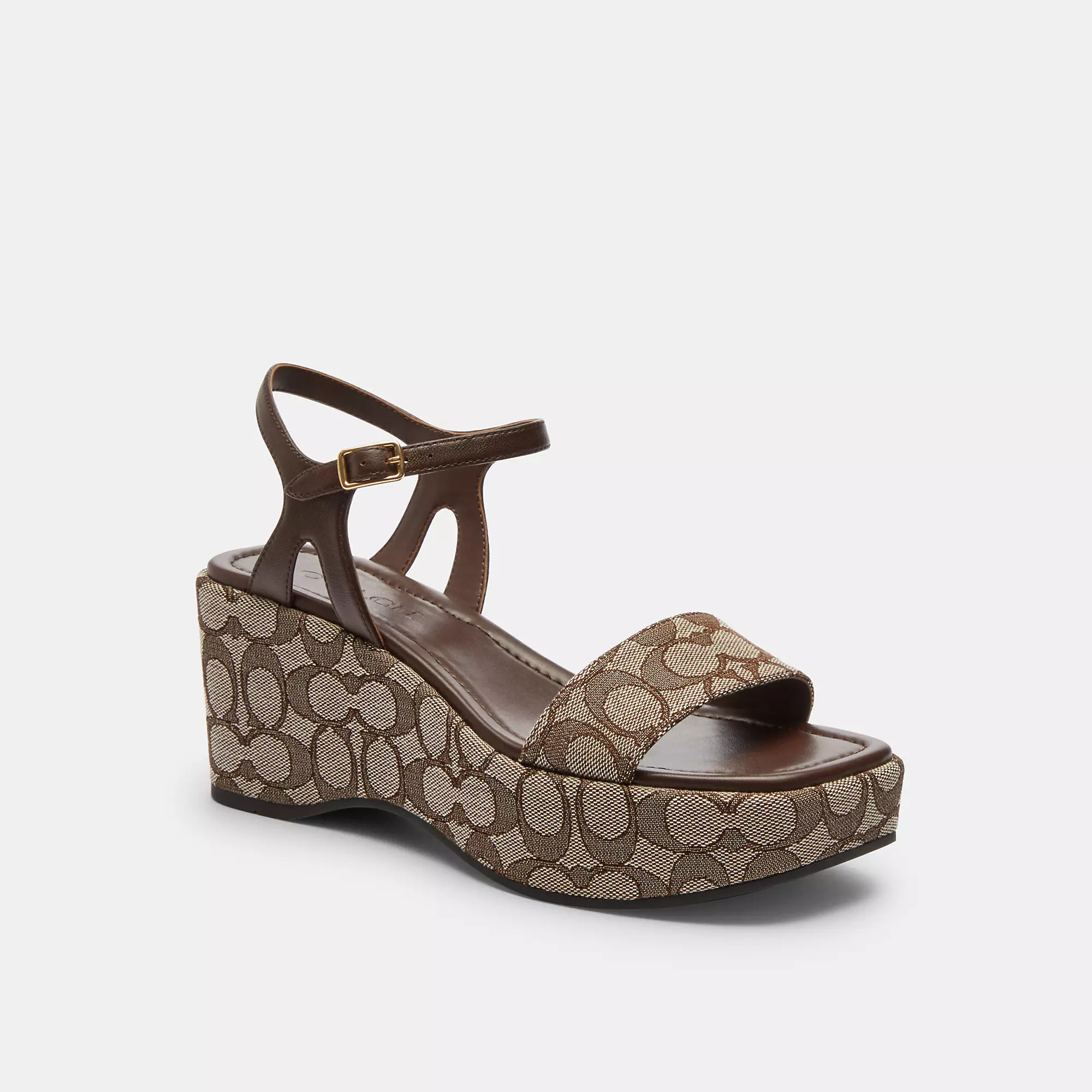 COACH Gale Wedge Sandal In Signature Jacquard - Women's - Brown, Size: 9.5 | Coach Outlet CA