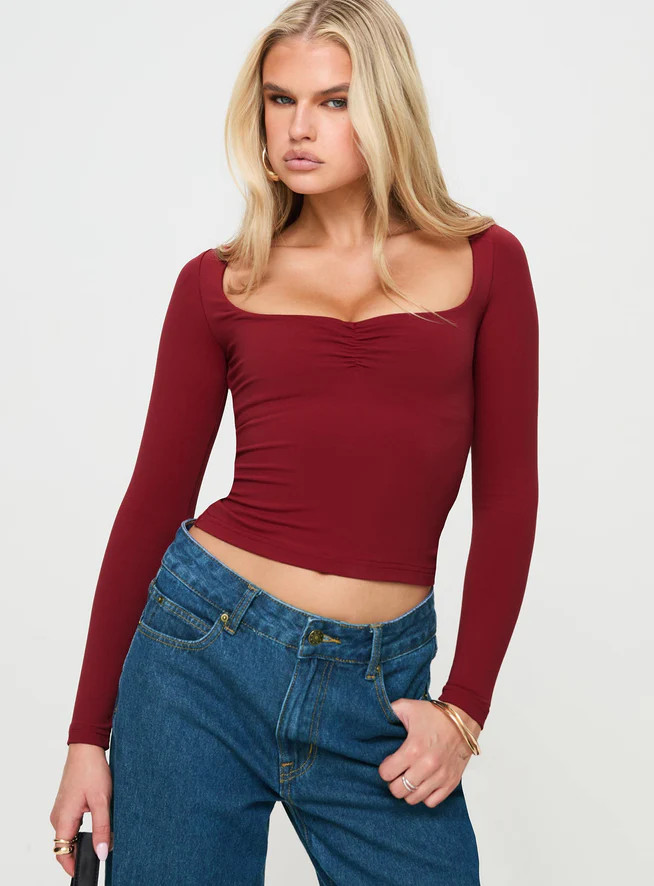 Selenie Long Sleeve Top Red | Princess Polly US