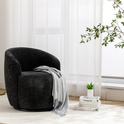 360° Swivel Accent Armchair Barrel Chair,25.60'' Wide Small Velvet Swivel Chair,Black Chenille Upholstered Swivel Barrel Chair-Maison Boucle | Target