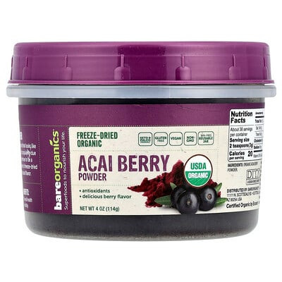 BareOrganics, Freeze-Dried Raw Organic Acai Berry Powder, 4 oz (114 g) | iHerb