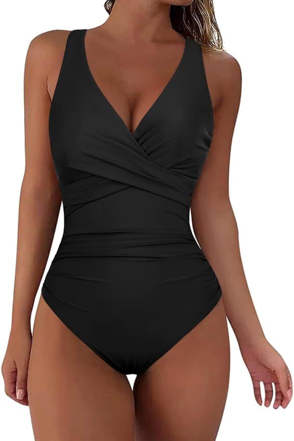 Hilor Women's Underwire One Piece Swimsuits Twist Front Ruched Tummy Control Bathing Suits Crossb... | Amazon (US)