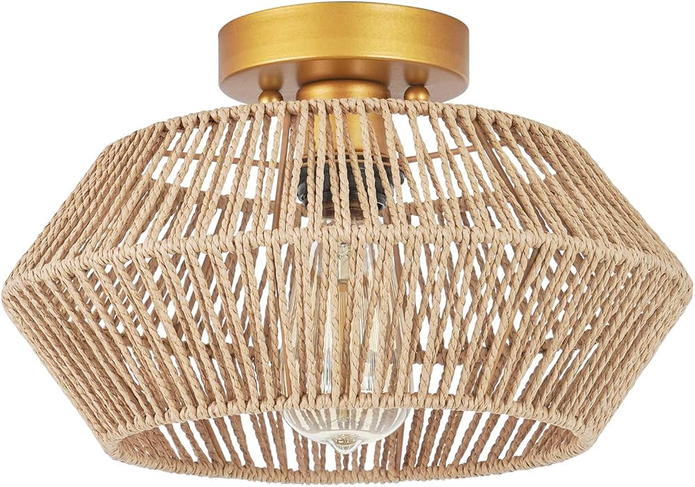 VILUXY Woven Rattan Light Fixtures Ceiling Mount, Hand-Worked Cage Shade Natural Mini Chandelier ... | Amazon (US)