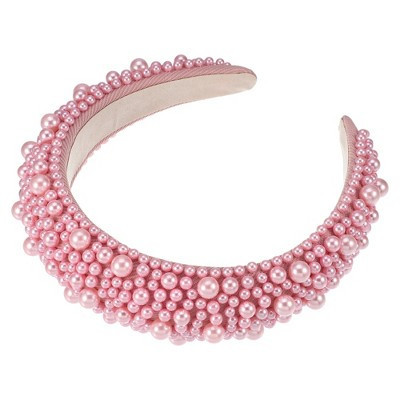 Unique Bargains Women's Sponge Wide Brim Pearls Padded Headband  Pink | Target