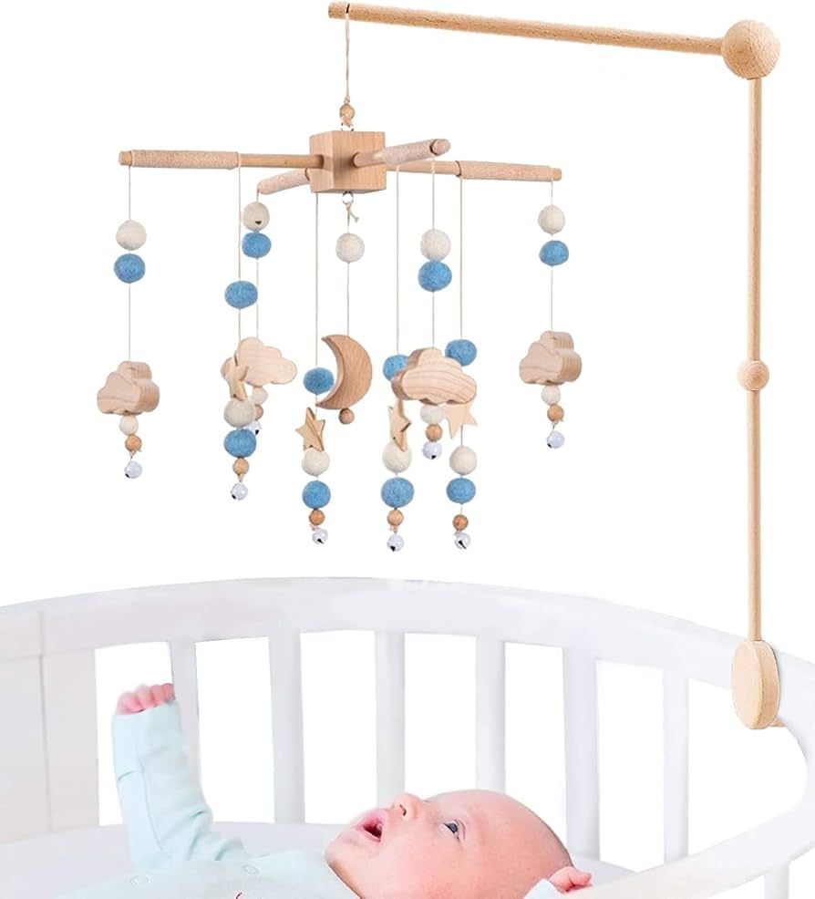 BlueMello Starry Night Baby Mobile Toy and Mobile Arm Holder 2 in 1 Set for Crib | Wooden Beads a... | Amazon (US)