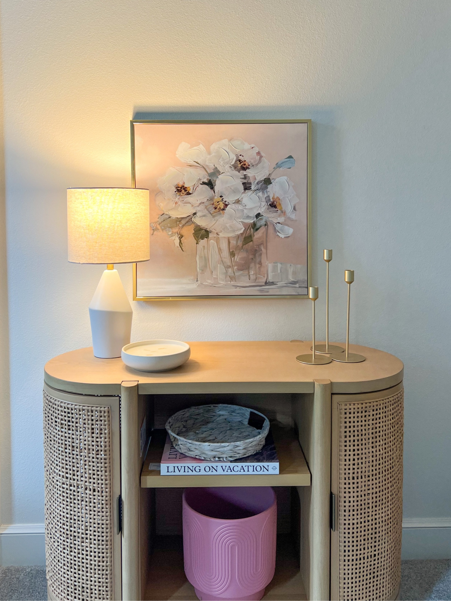 Entryway or smaller space idea! I love using lamps for secondary lighting to make a space feel warm and inviting. Do you see the tray on the shelf? I love incorporating those as a “catch all” for keys, headphones, wallets, etc for entryways and guest rooms. It protects the furniture but also helps to keep personal items organized instead of spread throughout a room.

Entryway, interior style, affordable decor, budget friendly, Walmart, lamp, home decor



#LTKstyletip #LTKhome #LTKunder50