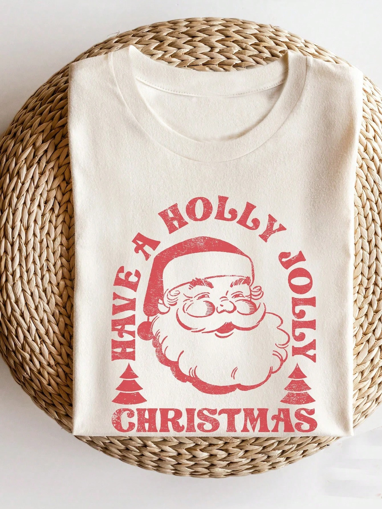 SHEIN EZwear Vintage Santa Claus T-Shirt, Santa Claus T-Shirt, Vintage Pattern T-Shirt, Merry Chr... | SHEIN