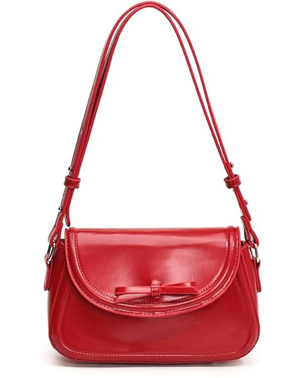 Red Shoulder Bag Y2k Purse for Women Trendy Leather Handbag 90s Clutch Purse Top Handle Satchel | Amazon (US)