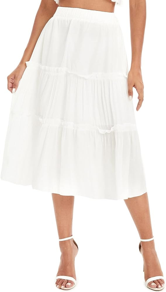 Floerns Women's A Line Ruffle Layered Flowy Beach Casual Long Maxi Skirt | Amazon (US)