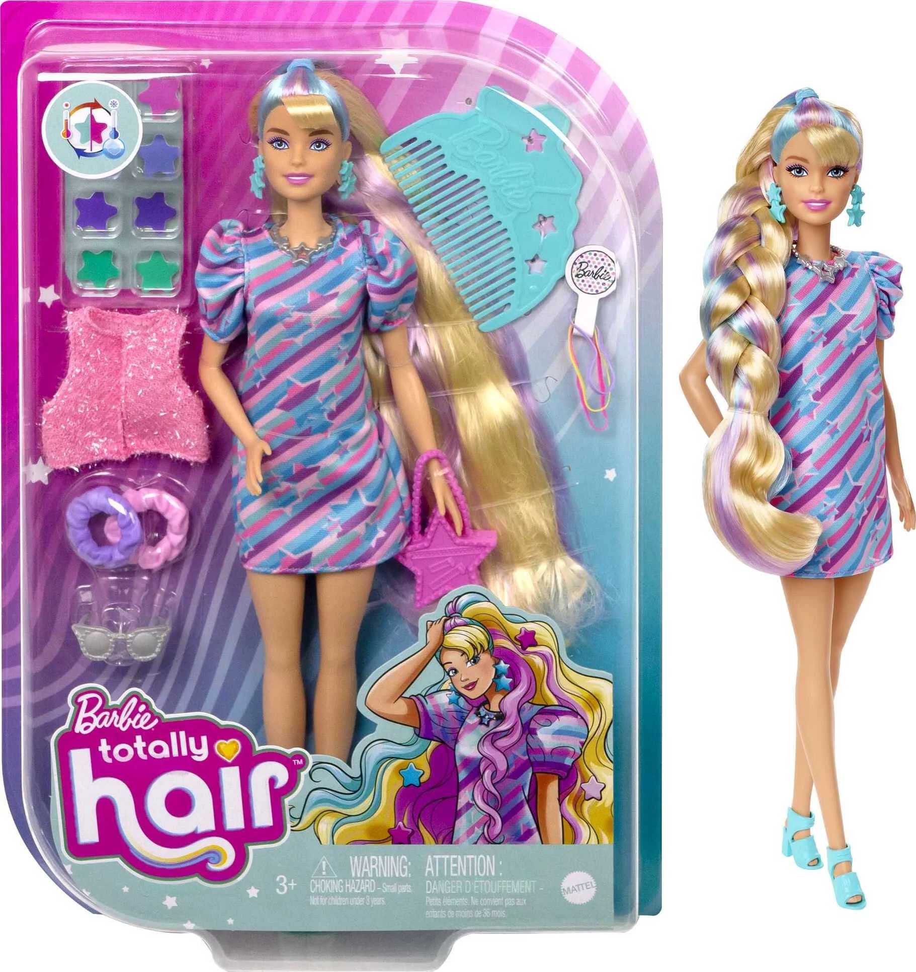 Barbie Totally Hair Fashion Doll with Star Theme, Extra-Long Hair & 15 Styling Accessories (Assem... | Walmart (US)