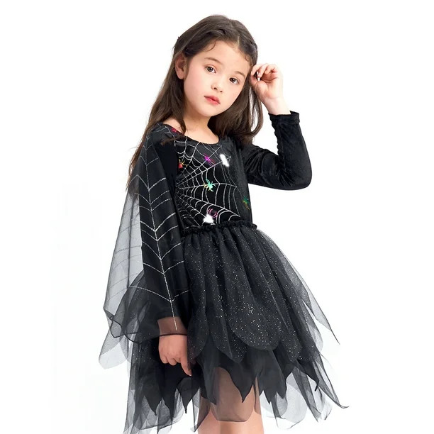 IKALI Black Witch Costume Girls Spider Tutu Dress Halloween Evil Outfit Magic Fancy Dress - Walma... | Walmart (US)